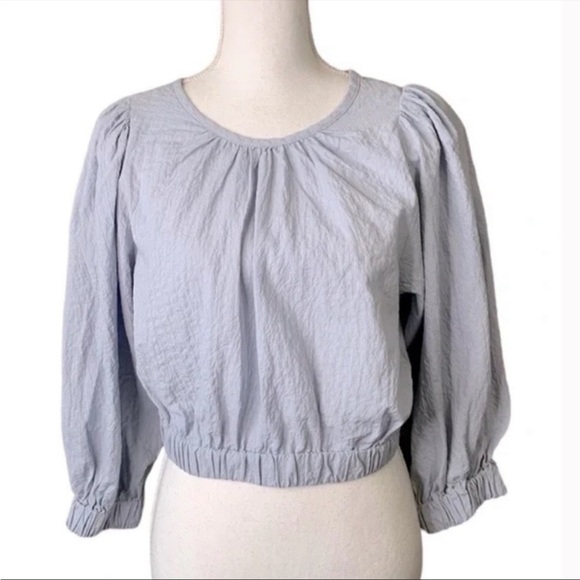 A New Day Women’s Balloon Sleeves Cropped Top- Light Blue- (M) - Picture 1 of 9